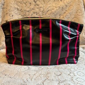 Black and Pink Striped Cosmetic Bag with Bold Design